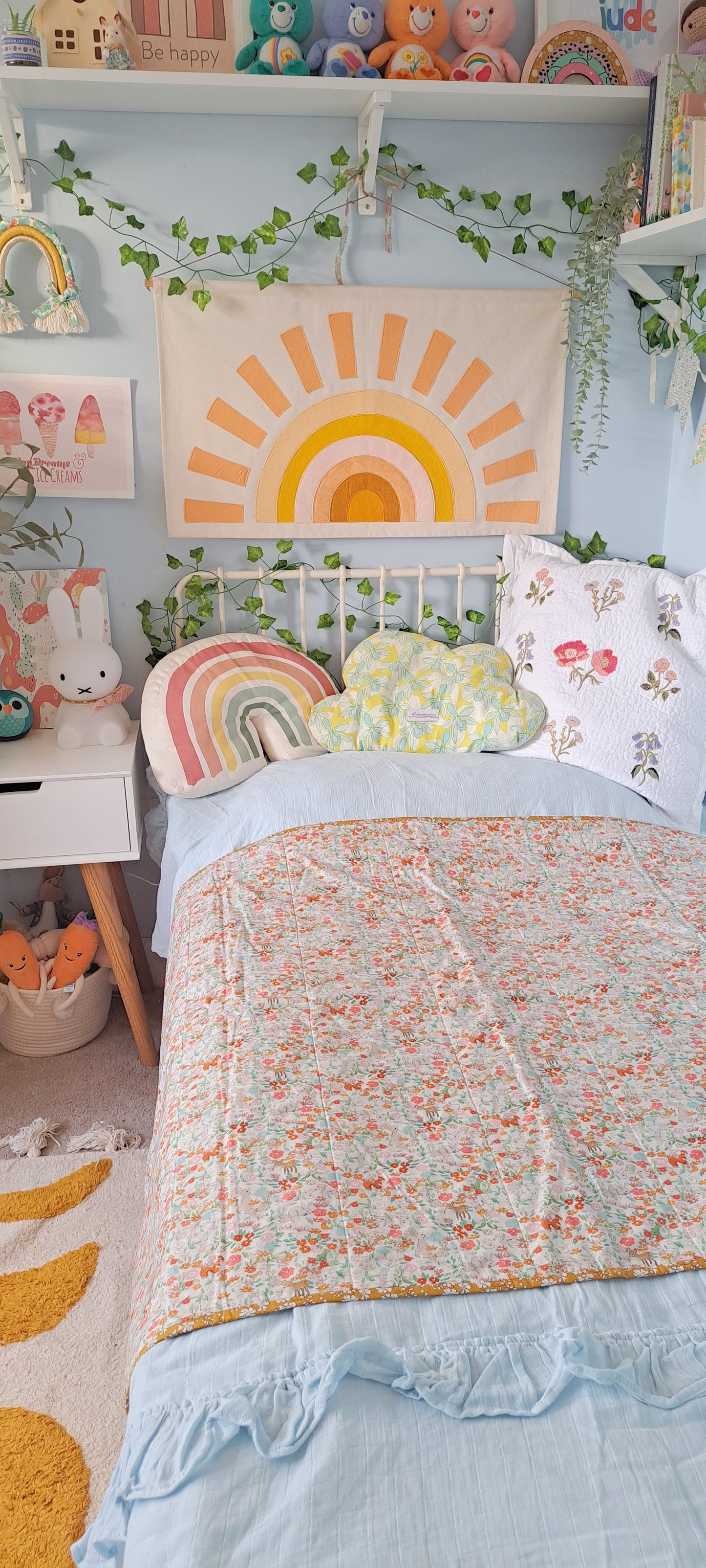 Woodland Quilt Featuring Belle and Boo and Green Linen Fabric Quilt