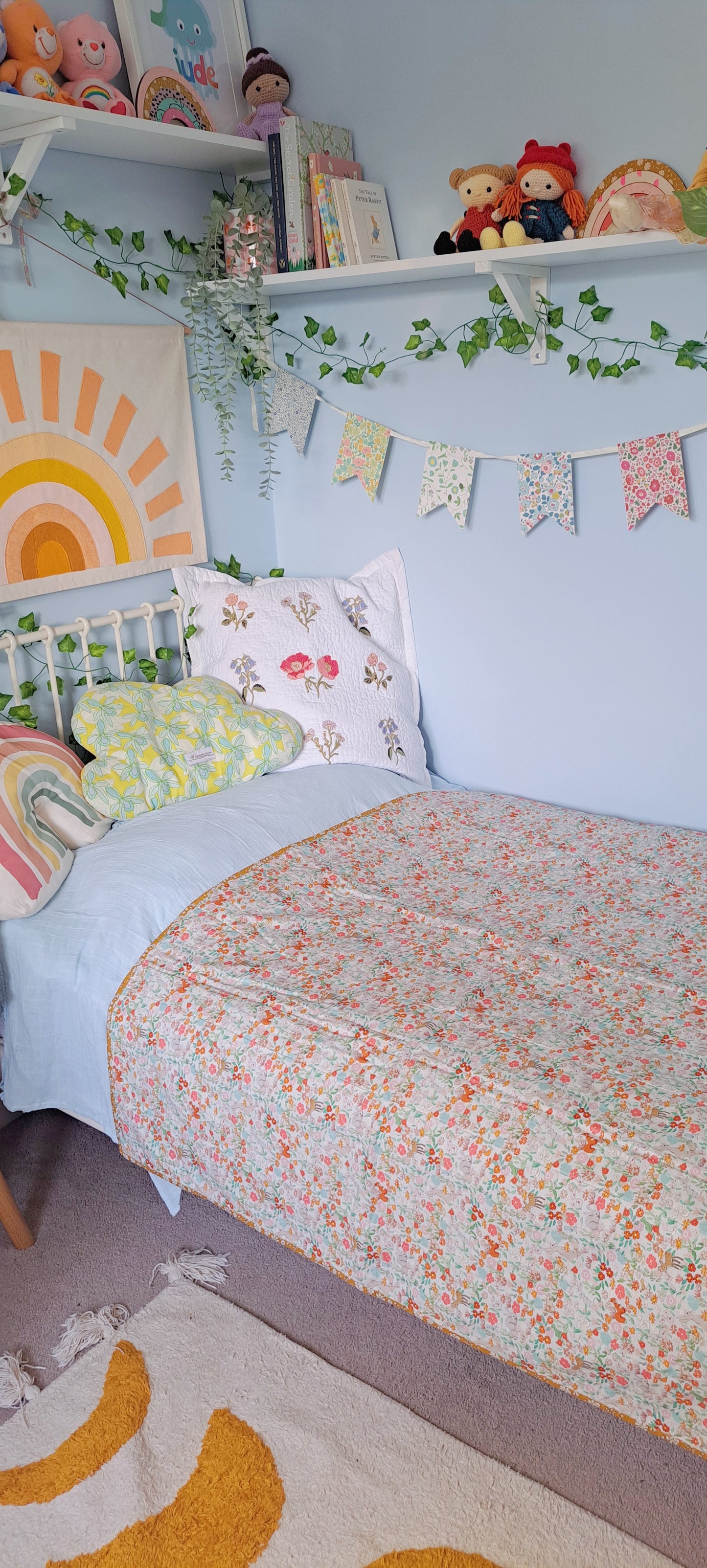 Woodland Quilt Featuring Belle and Boo and Green Linen Fabric Quilt