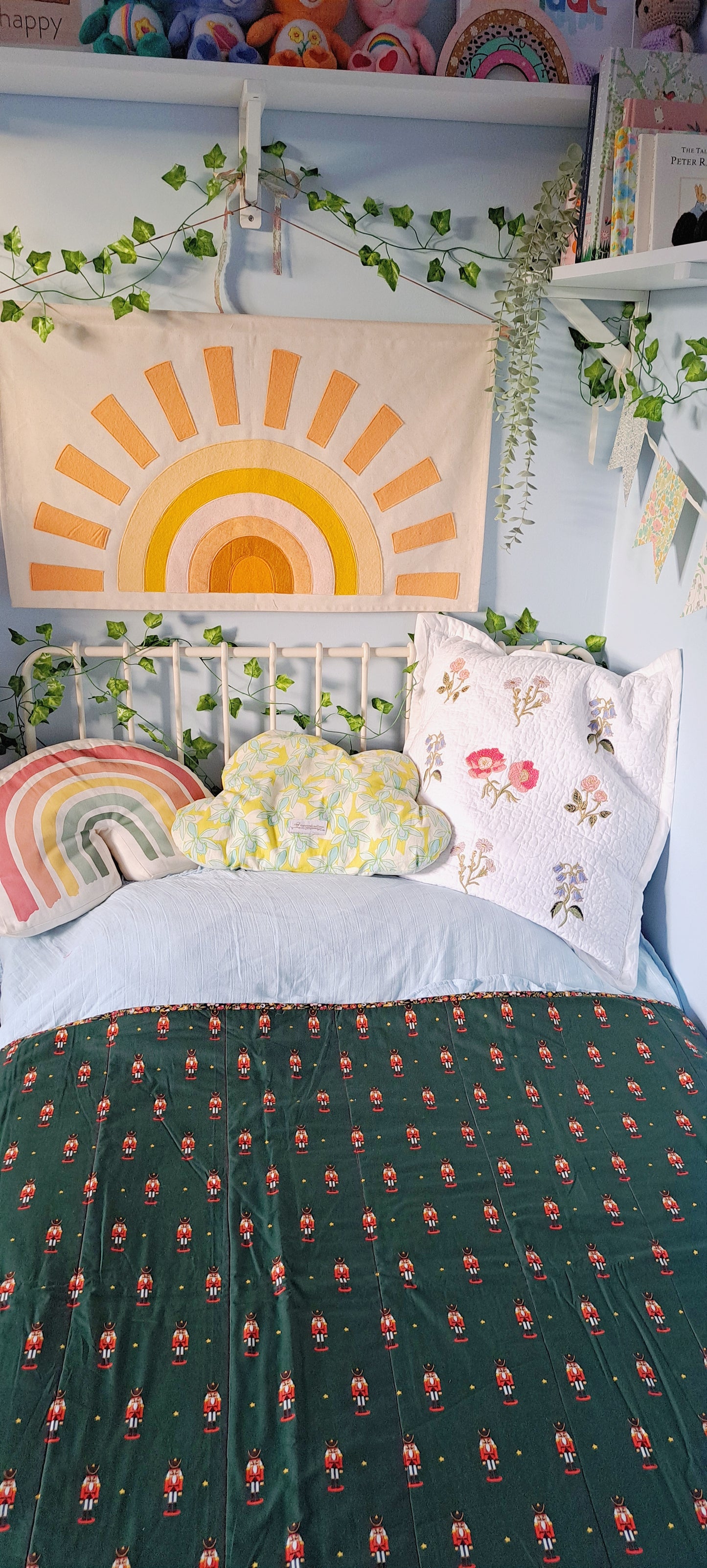 Green Christmas Belle and Boo Nutcraker Soldier with Linen Backing and Liberty Binding