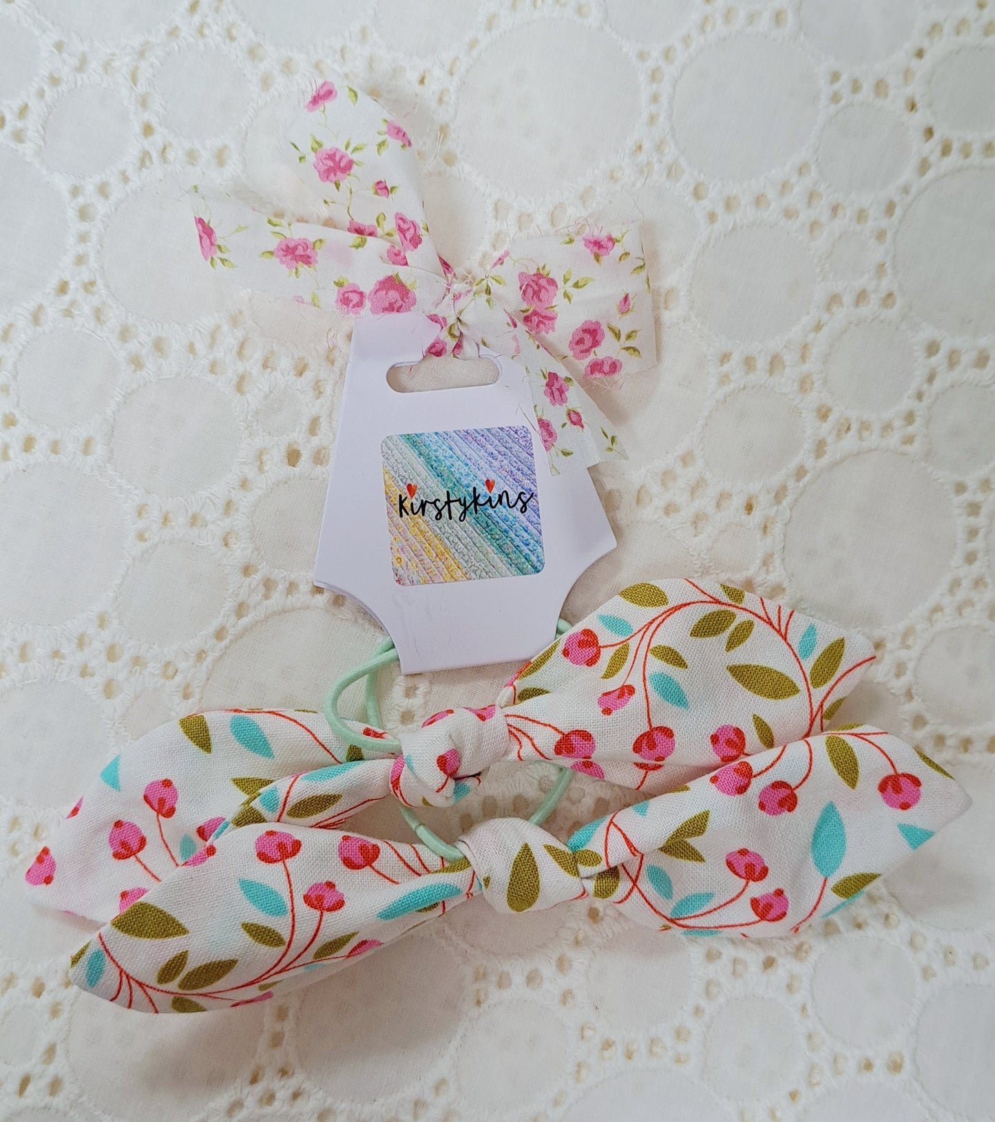 Pink Floral Bud Small Fabric Hair Bobble