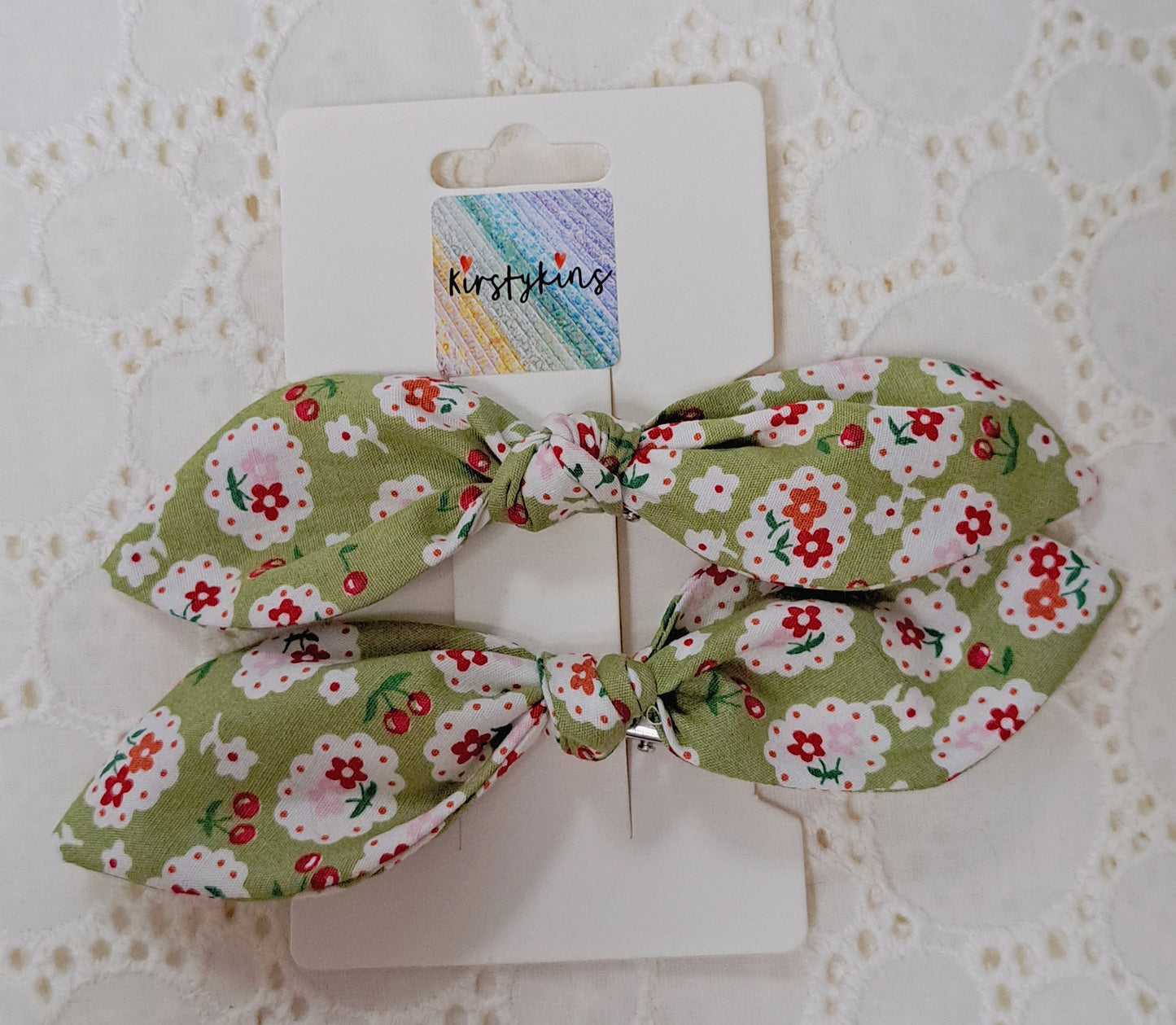 Green Cherry Fabric Hair Slide