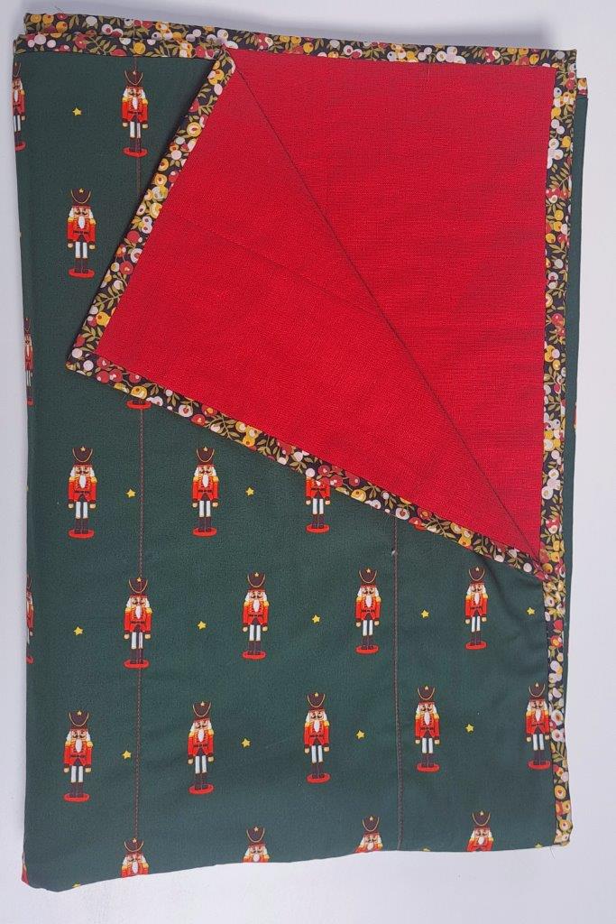 Green Christmas Belle and Boo Nutcraker Soldier with Linen Backing and Liberty Binding