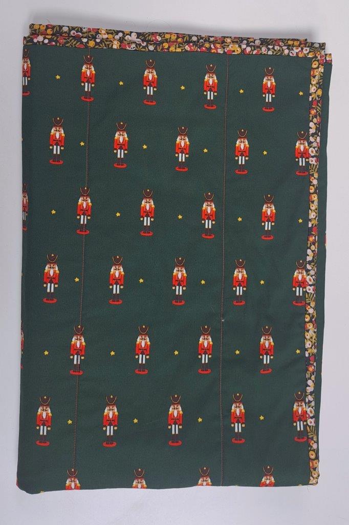 Green Christmas Belle and Boo Nutcraker Soldier with Linen Backing and Liberty Binding