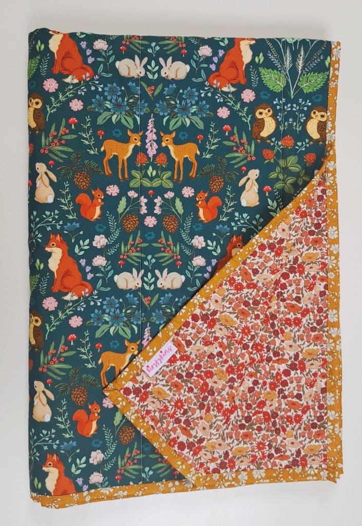 Belle and Boo Midnight Forest with Liberty Tana Lawn Autumn Leaves and Binding Quilt