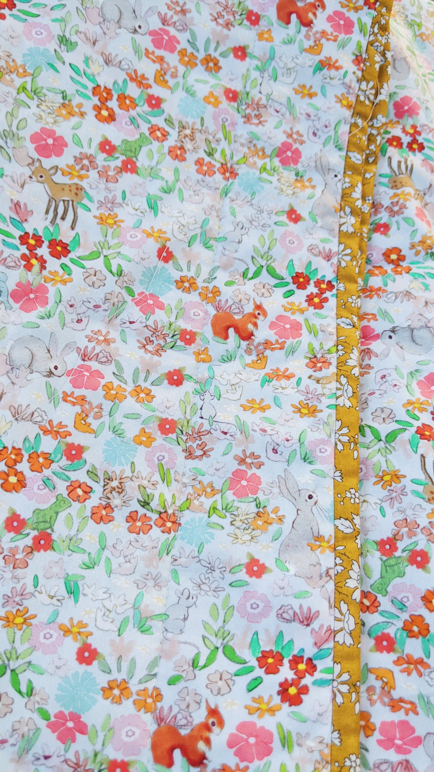 Woodland Quilt Featuring Belle and Boo and Green Linen Fabric Quilt