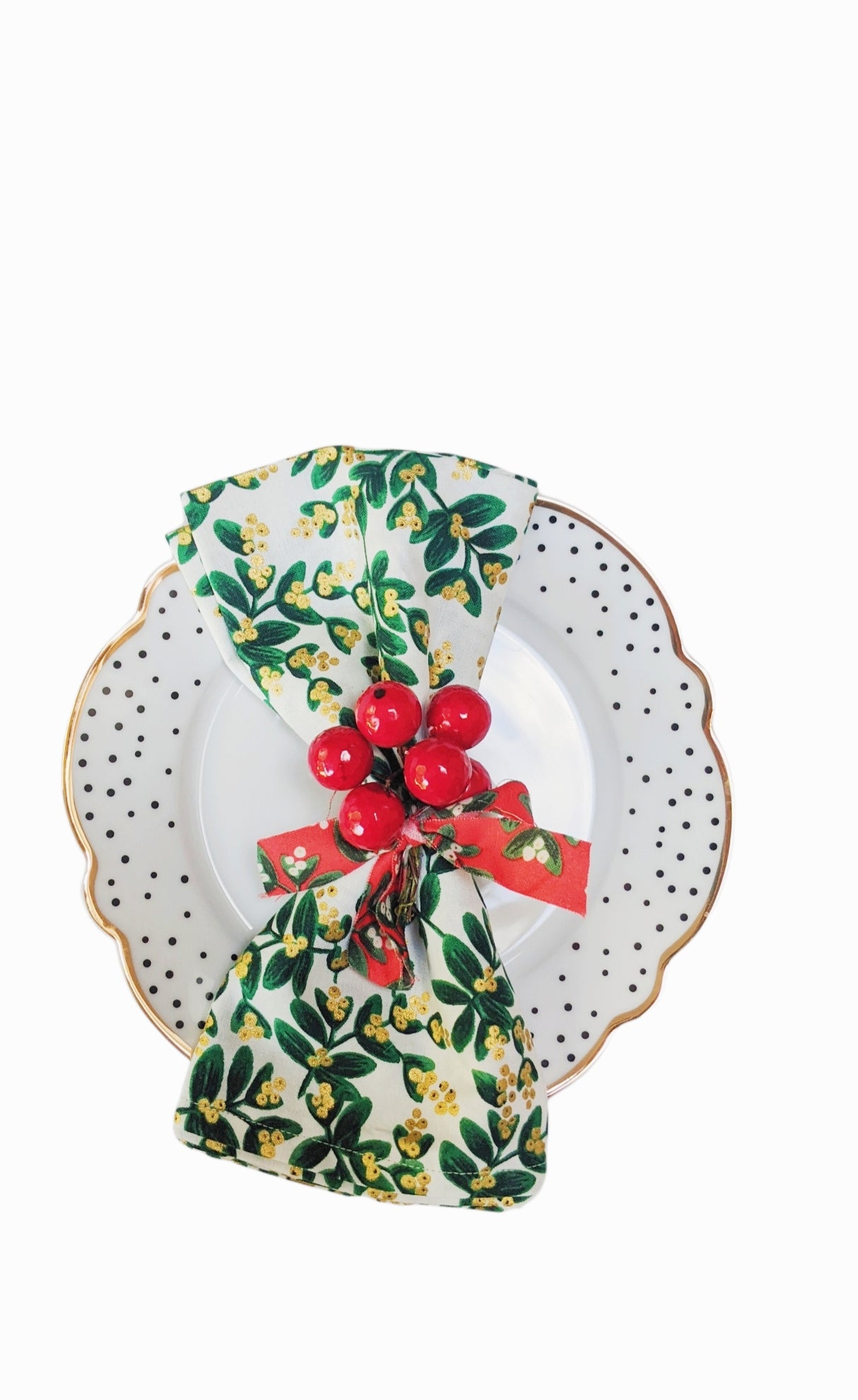 Set of Two Limited Edition Festive Napkins - Rifle Paper Fabric Green Mistletoe