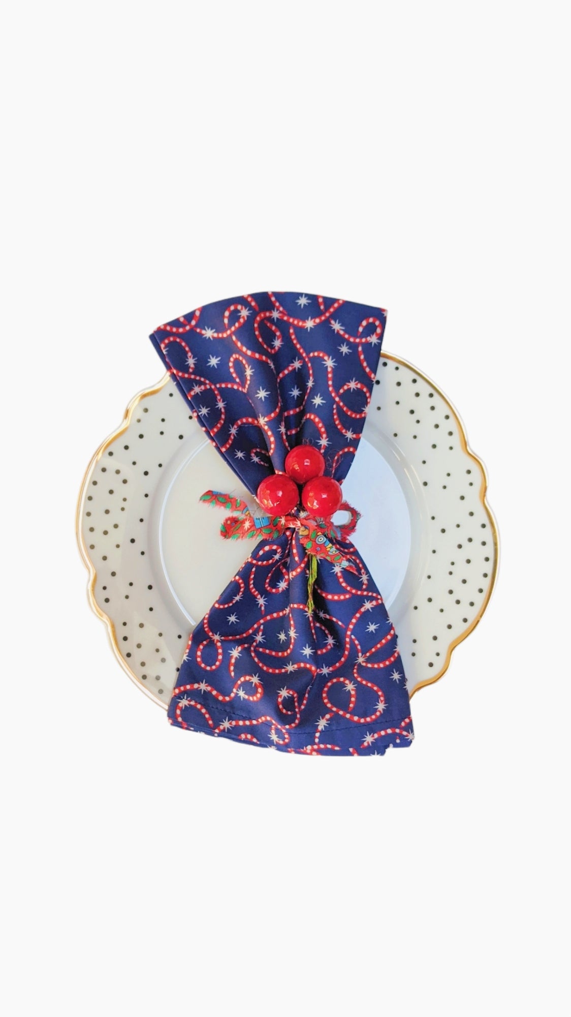 Set of Two Limited Edition Festive Napkins - Featuring Liberty of London Fabric - Blue Candy Cane