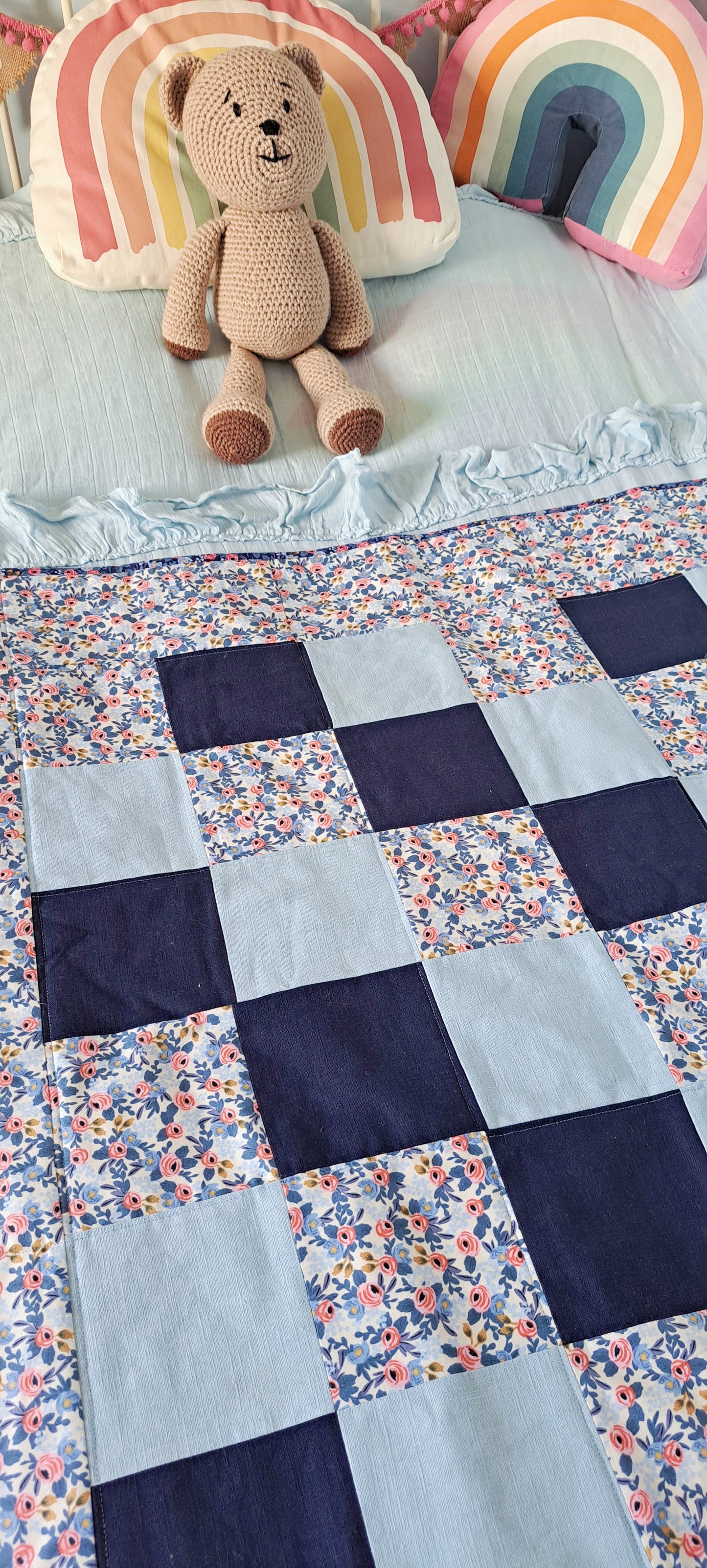 Blue Floral Rifle Paper Patchwork Quilt