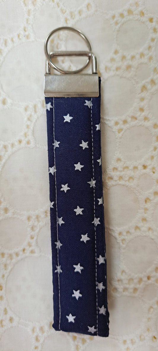 Navy and Silver Star Metal Fabric Key Fob