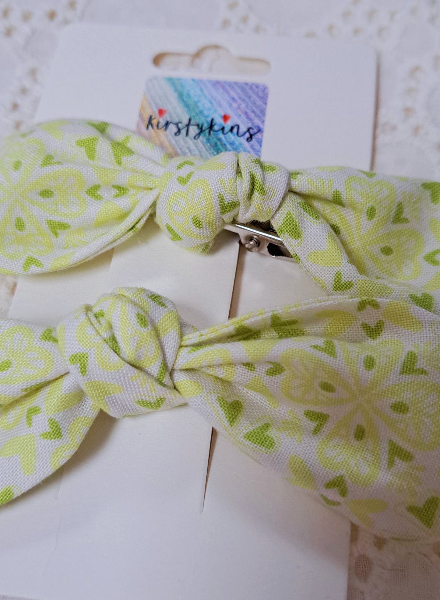 Green Heart Fabric Hair Slide