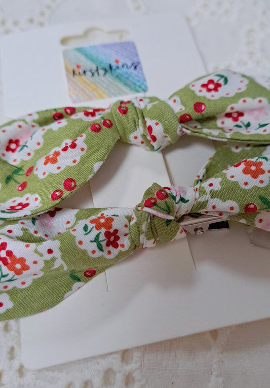 Green Cherry Fabric Hair Slide