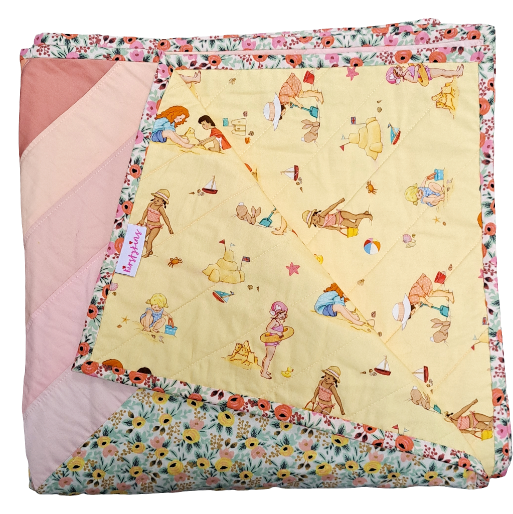 Large Throw Size Adventure Land Quilt with Belle and Boo Seaside Backing