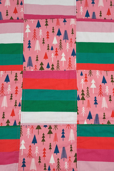 Patchwork Christmas Tree Pink and Blue Quilt