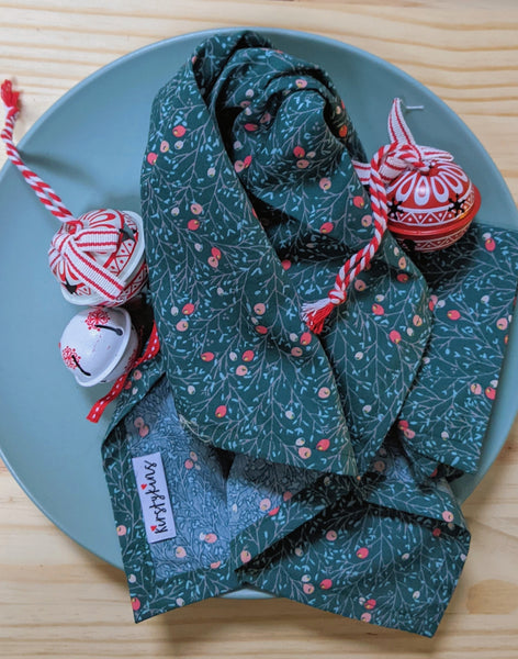 Set of Two Limited Edition Festive Napkins - Winter Berries Dark Green