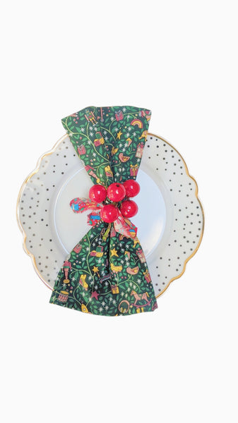 Set of Two Limited Edition Festive Napkins - Featuring Liberty of London Fabric - Green Toys